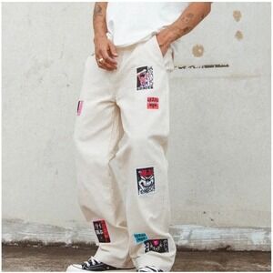 Loiter Patchwork High Waist Double Knee Off White Pants Womens 28 Straight Leg